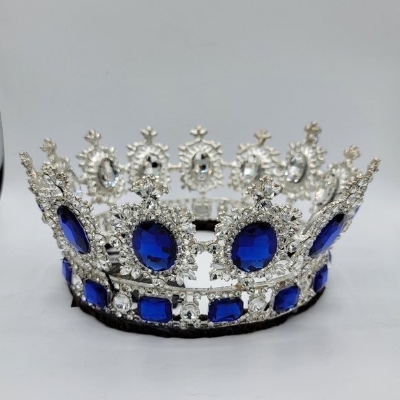 Crowned By Juliet | Sapphire Blue And Silver Bridal Crown - Picture 1 of 7